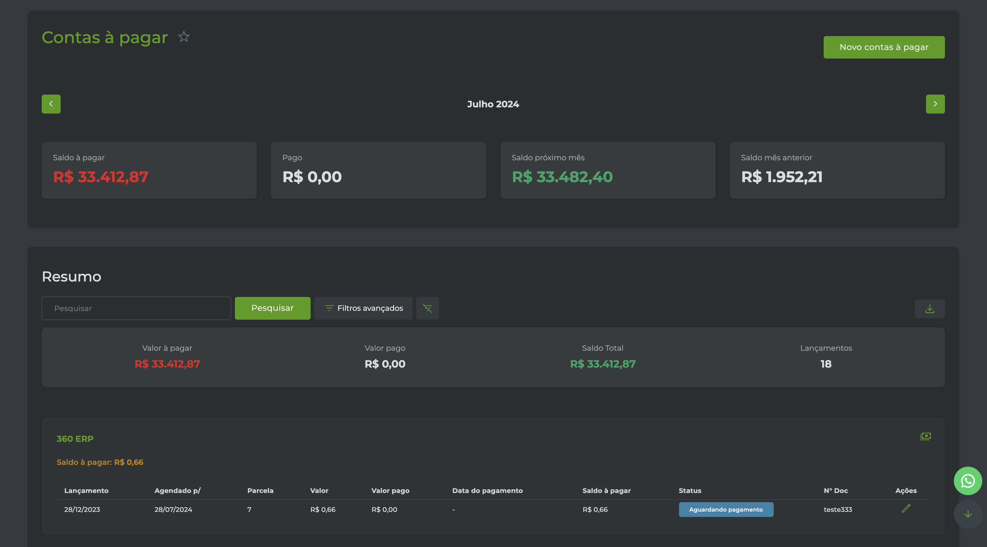 Dashboard ERP